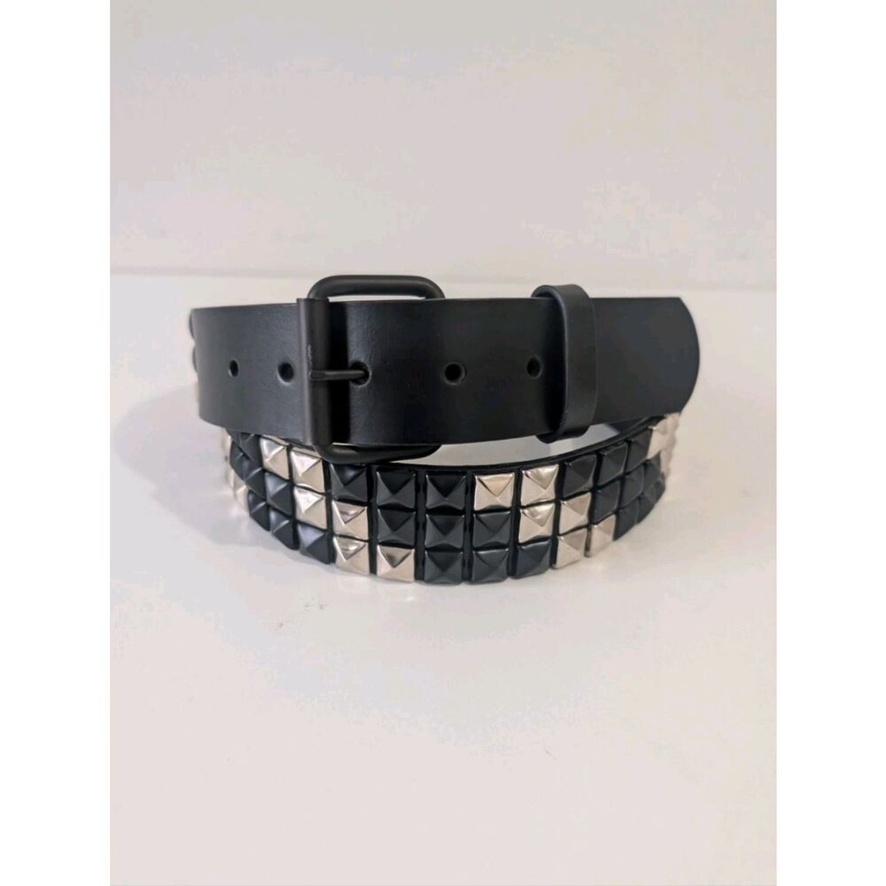 Hot Topic Bonded Leather Studded Belt: Checkered 3 Rows Pyramid Studs